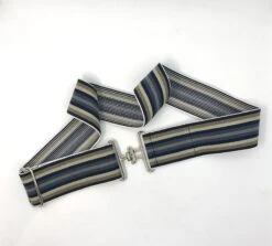 Bedford Jones Belt -Navy/Tan/Beige Stripe W/ Silver Surcingle 2.0"