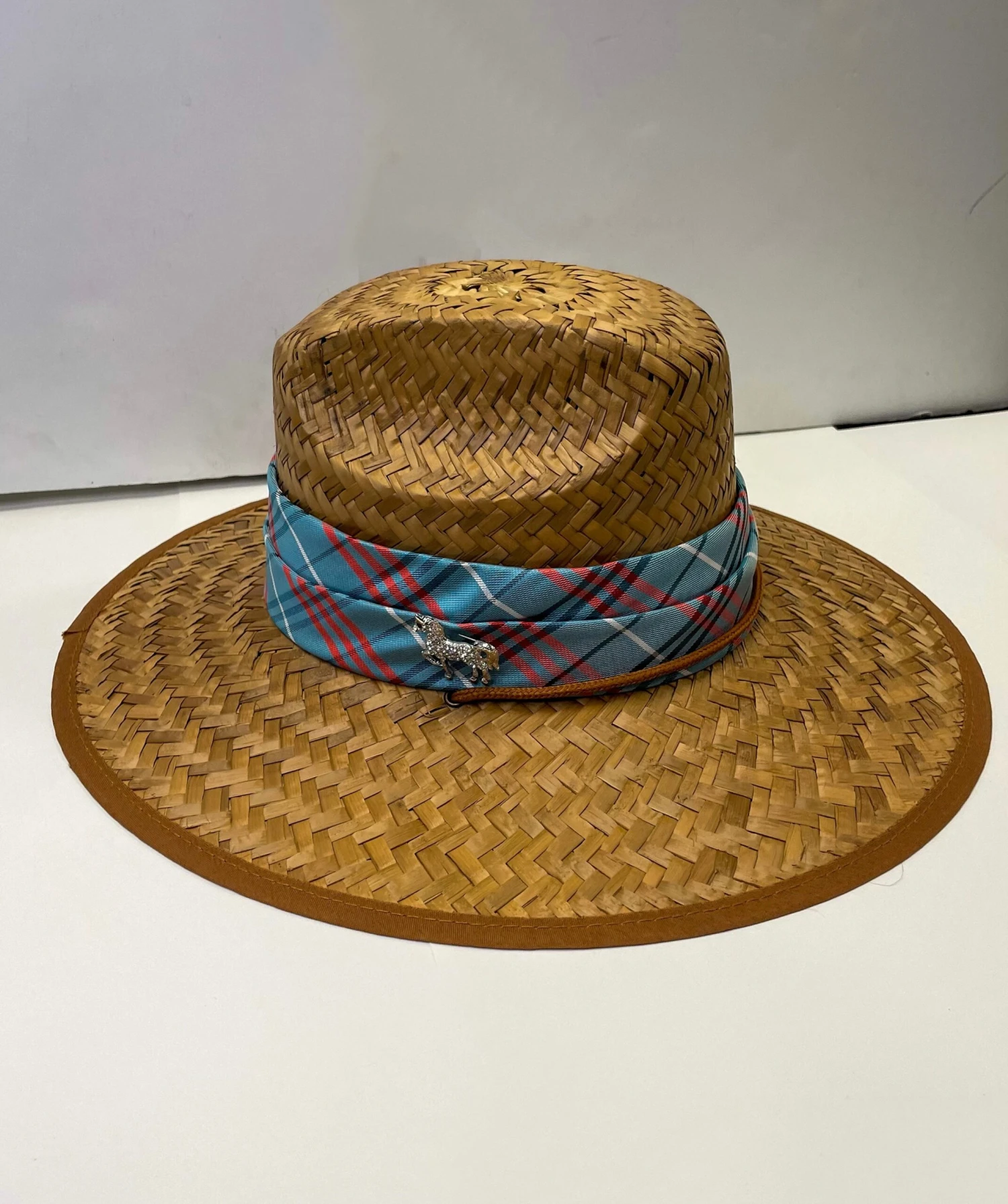 Riata Designs Original Hat -Light Blue And Red Plaid 2 Riata Designs Original Hat -Light Blue And Red Plaid - Image 2