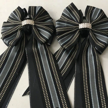 My Barn Child Show Bows - HAMPTON STRIPE BLACK 1 My Barn Child Show Bows - HAMPTON STRIPE BLACK