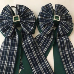 My Barn Child Show Bows - Navy/Green Plaid