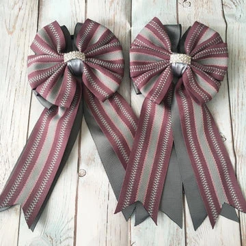 My Barn Child Show Bows - Plum Hampton Stripe 1 My Barn Child Show Bows - Plum Hampton Stripe
