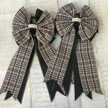 My Barn Child Show Bows - Black/White/Pink Tweed 1 My Barn Child Show Bows - Black/White/Pink Tweed