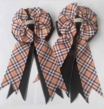 My Barn Child Show Bows - Tan Plaid 1 My Barn Child Show Bows - Tan Plaid