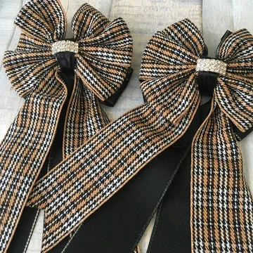 My Barn Child Show Bows - Black/White/Tan Tweed 1 My Barn Child Show Bows - Black/White/Tan Tweed